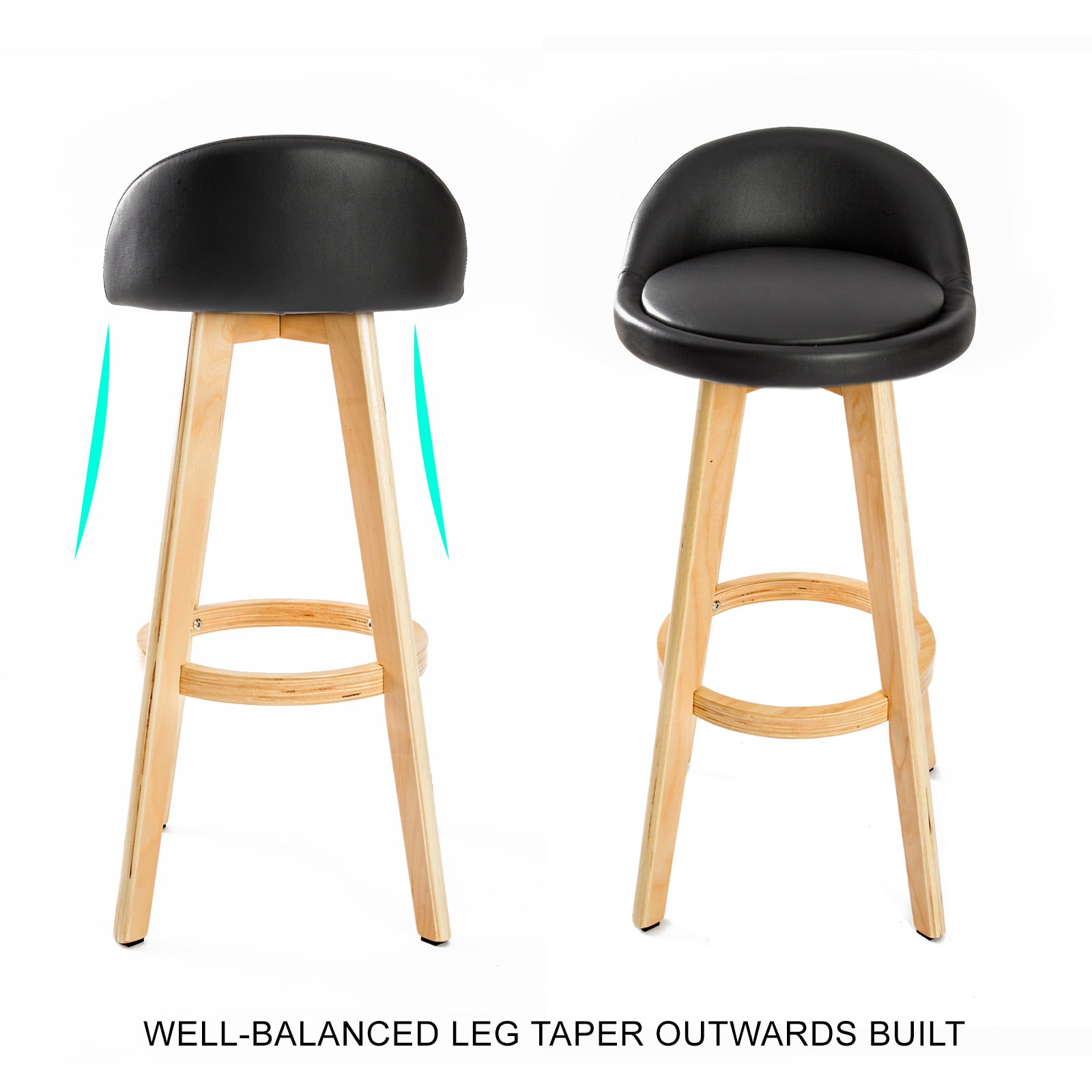 Halston Wood and Leather Swivel Bar Stools – Black & Beige – Set of 4