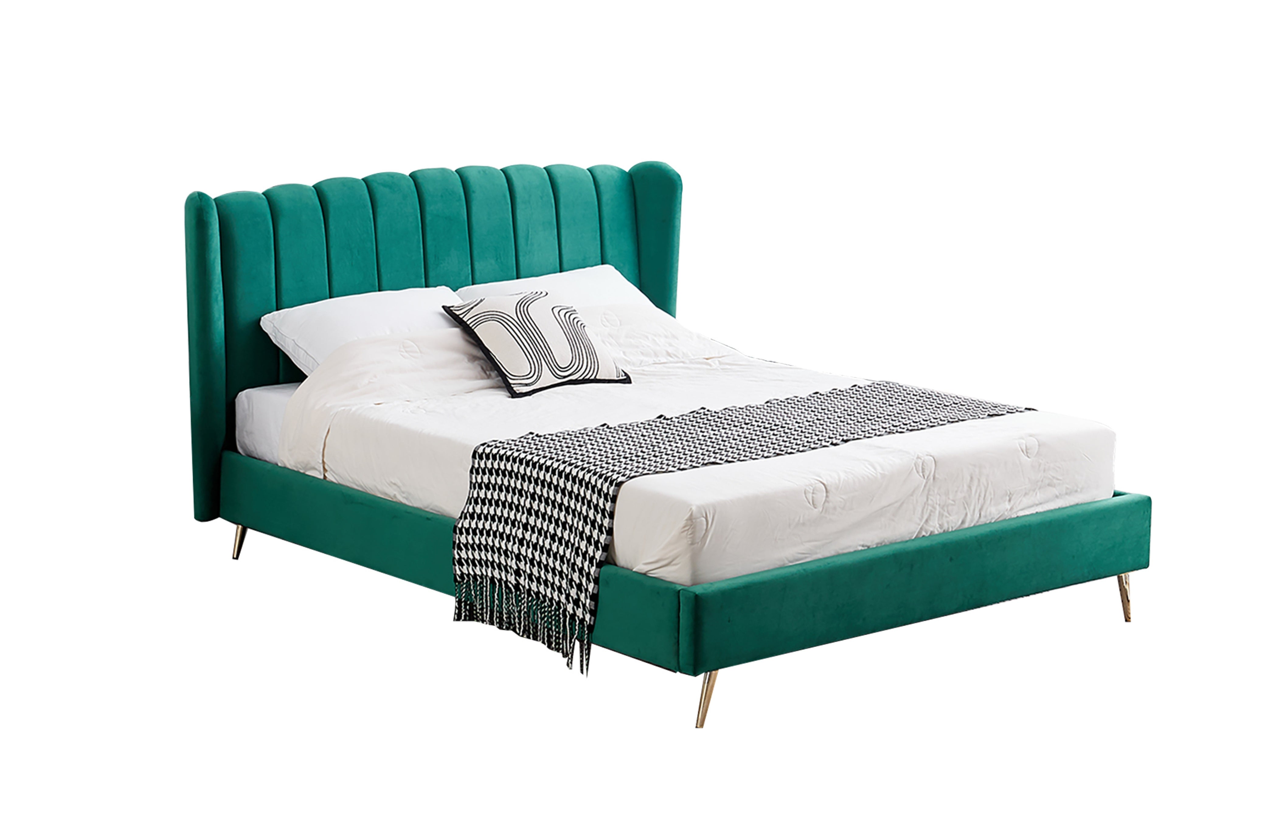 Vienna Peacock Green Velvet Bed – Double