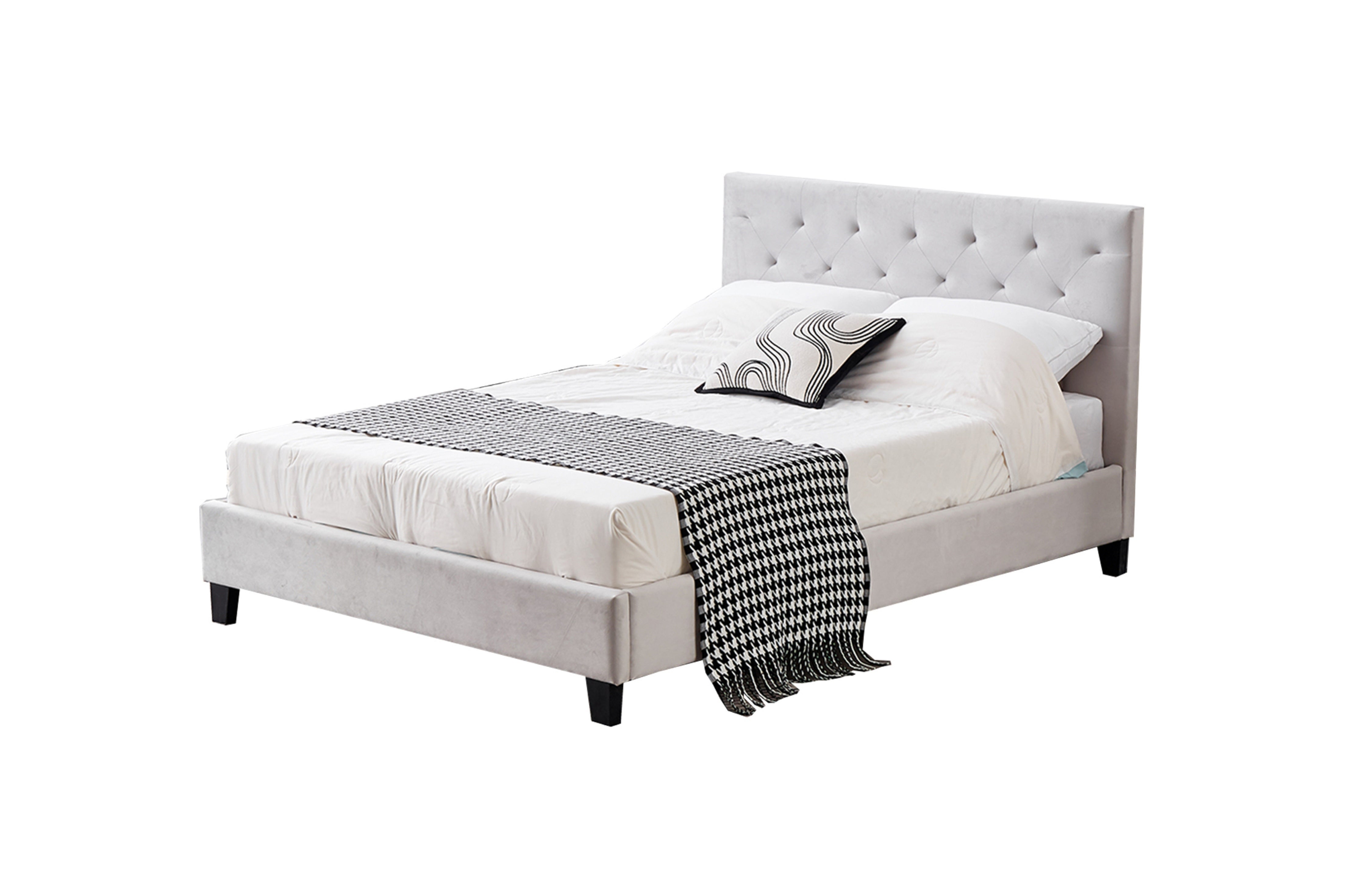 Winston Light Grey Velvet Tufted Bed – Double