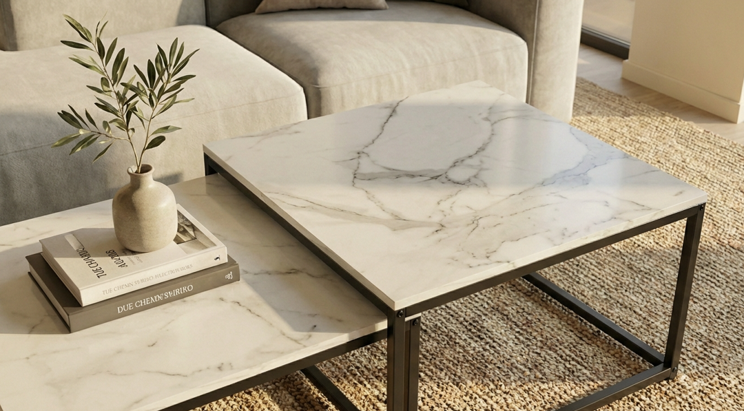 Ciest Nested Coffee Table Set – White Marble – Set of 2