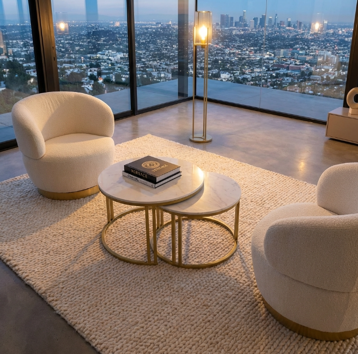 Premier Nested Coffee Table Set - White Marble Stone