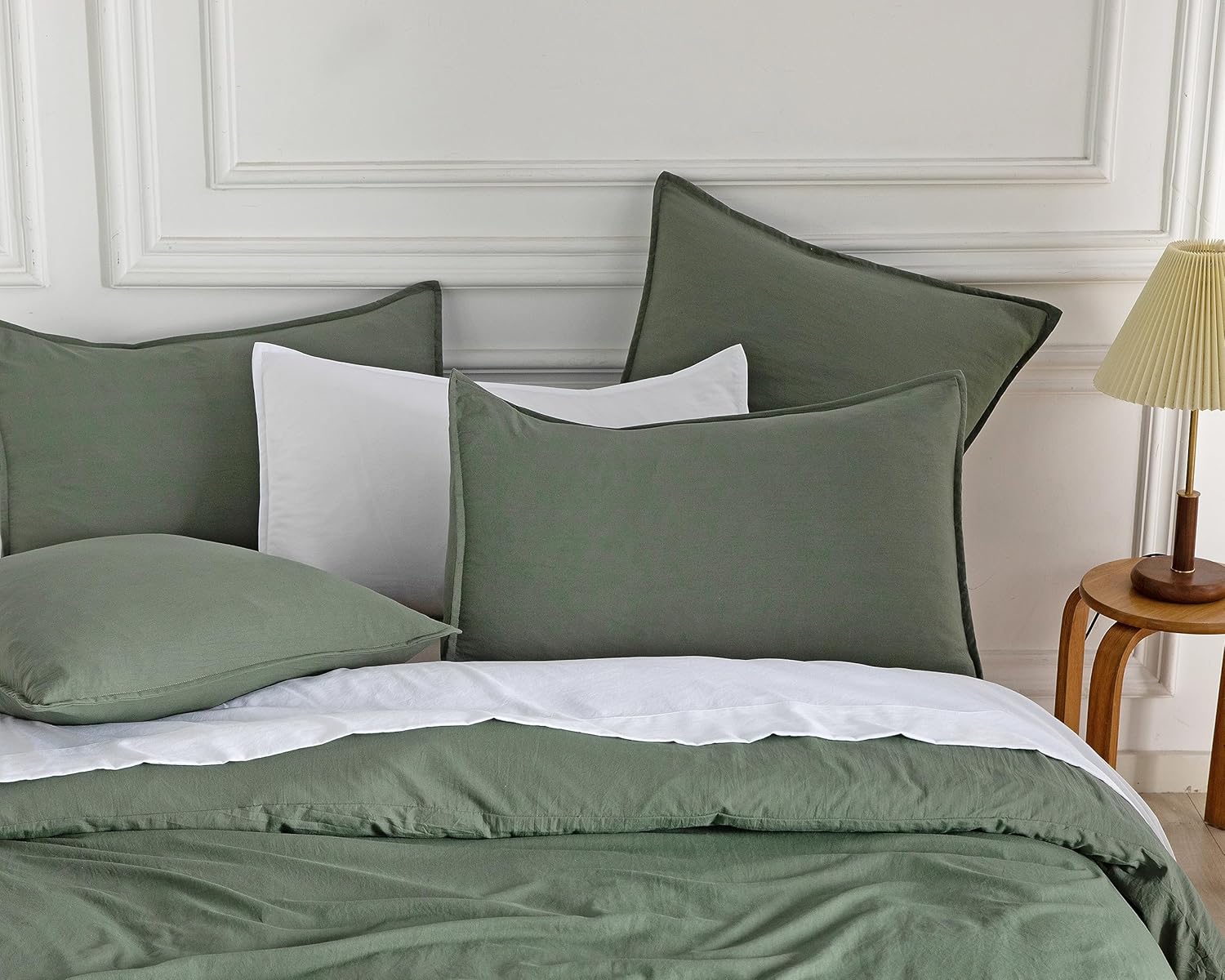 Vintage Washed Microfibre Duvet Quilt Cover Set – Khaki Green – Double