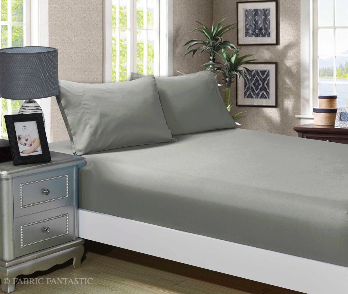 Atlas 1000TC Ultra Soft Fitted Sheet & 2 Pillowcases Set - Bed - Grey – King