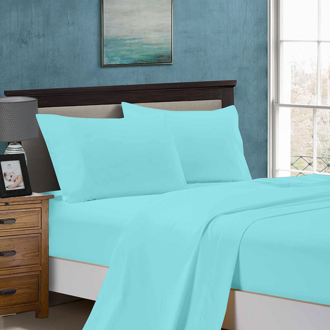 Linden 1000TC Bed Soft Flat & Fitted Sheet Set Aqua – King