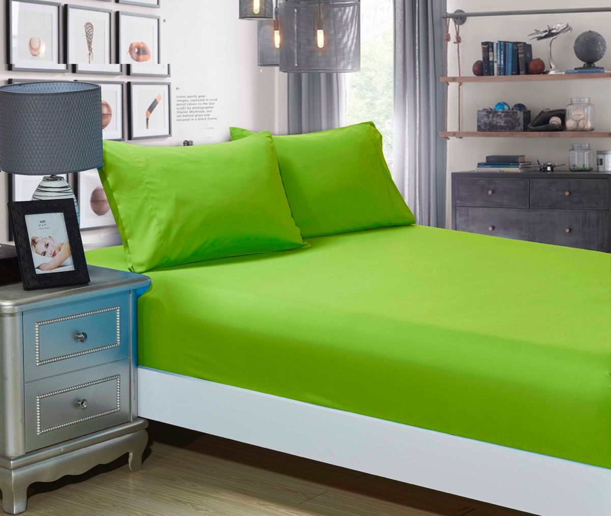Atlas 1000TC Ultra Soft Fitted Sheet & Pillowcase Set - Bed - Green – King Single