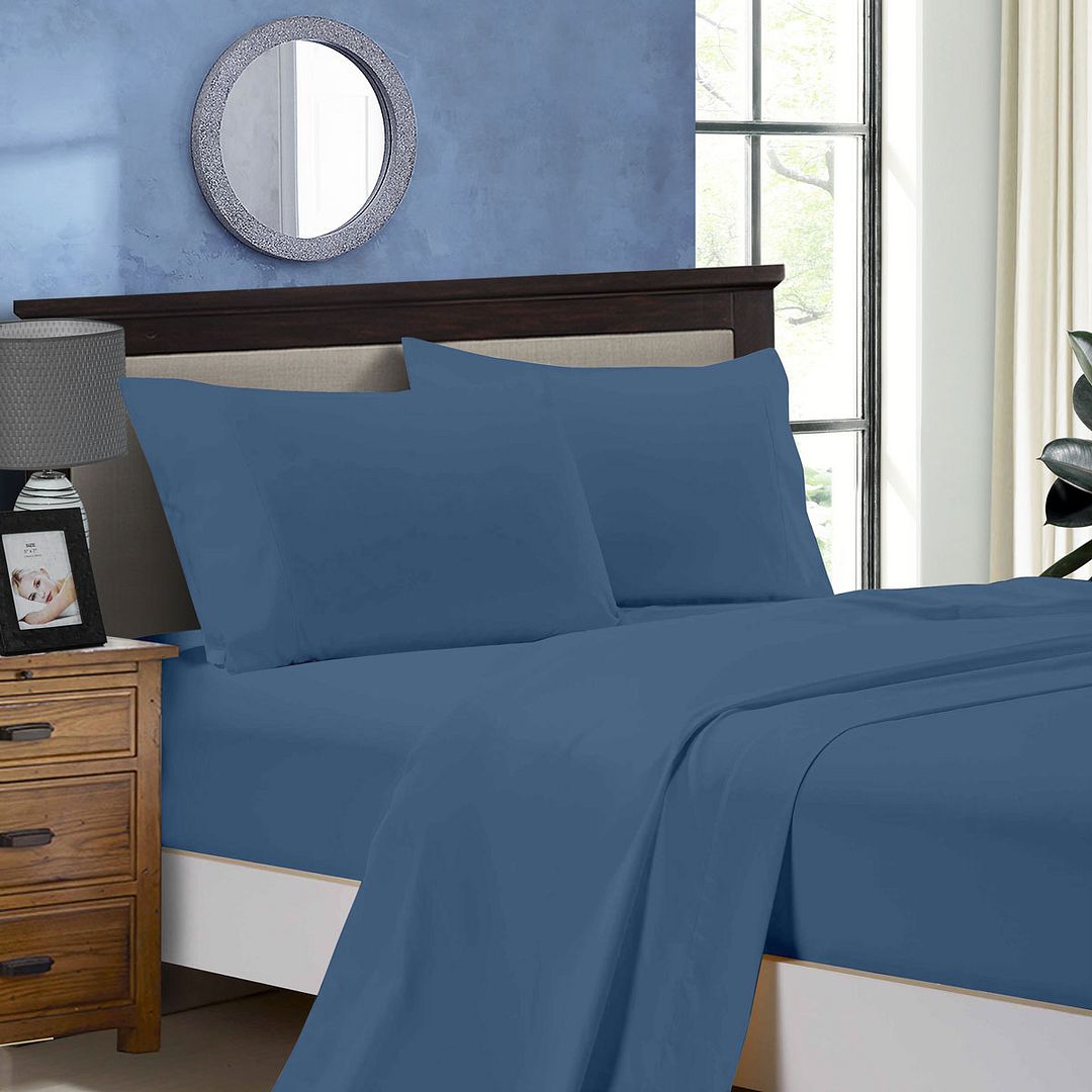Arlo 1000TC Bed Soft Flat & Fitted Sheet Set Greyish Blue – Queen
