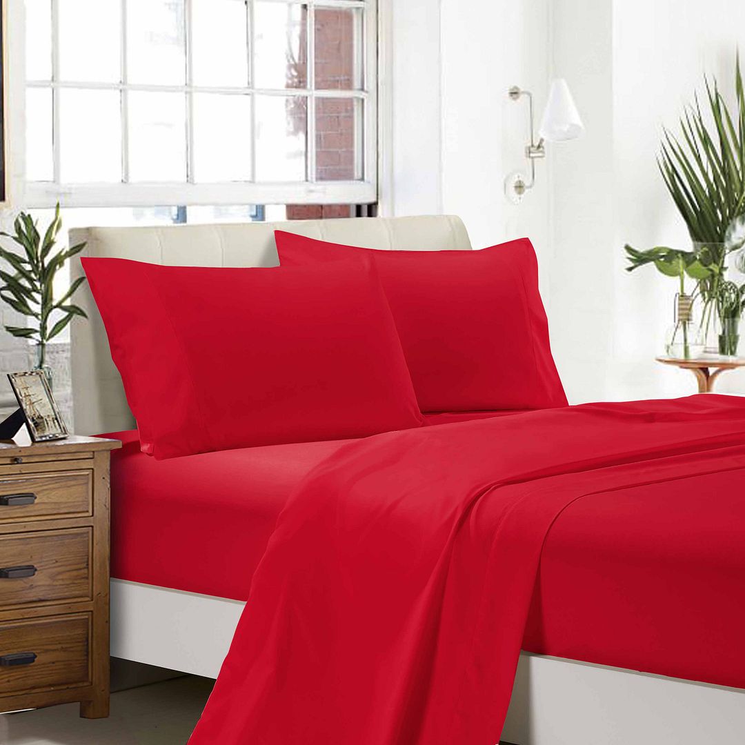 Linden 1000TC Ultra Soft Bed Red Flat & Fitted Sheet Set – Super King