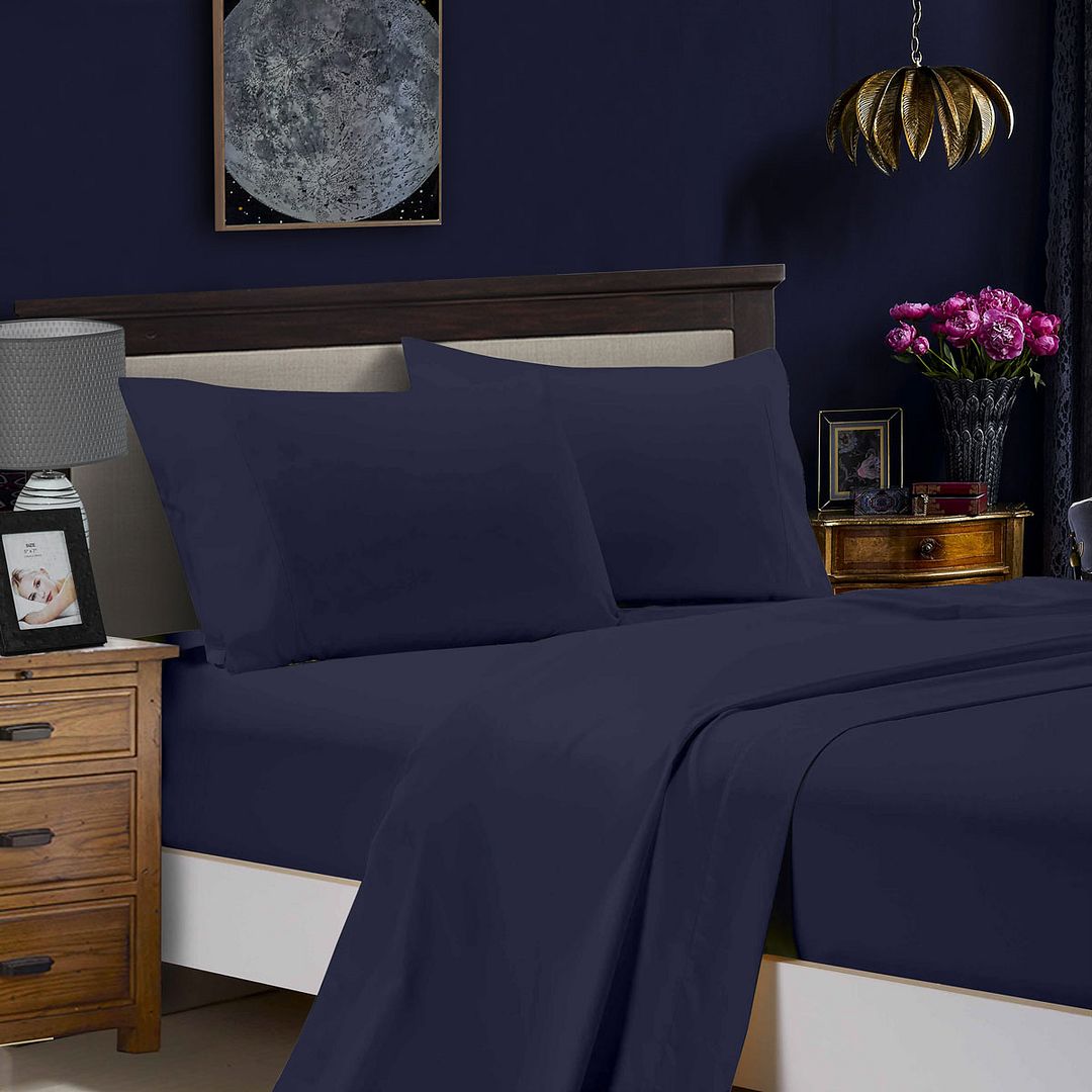 Nova 1000TC Ultra Soft Bed Midnight Blue Flat & Fitted Sheet Set – Super King