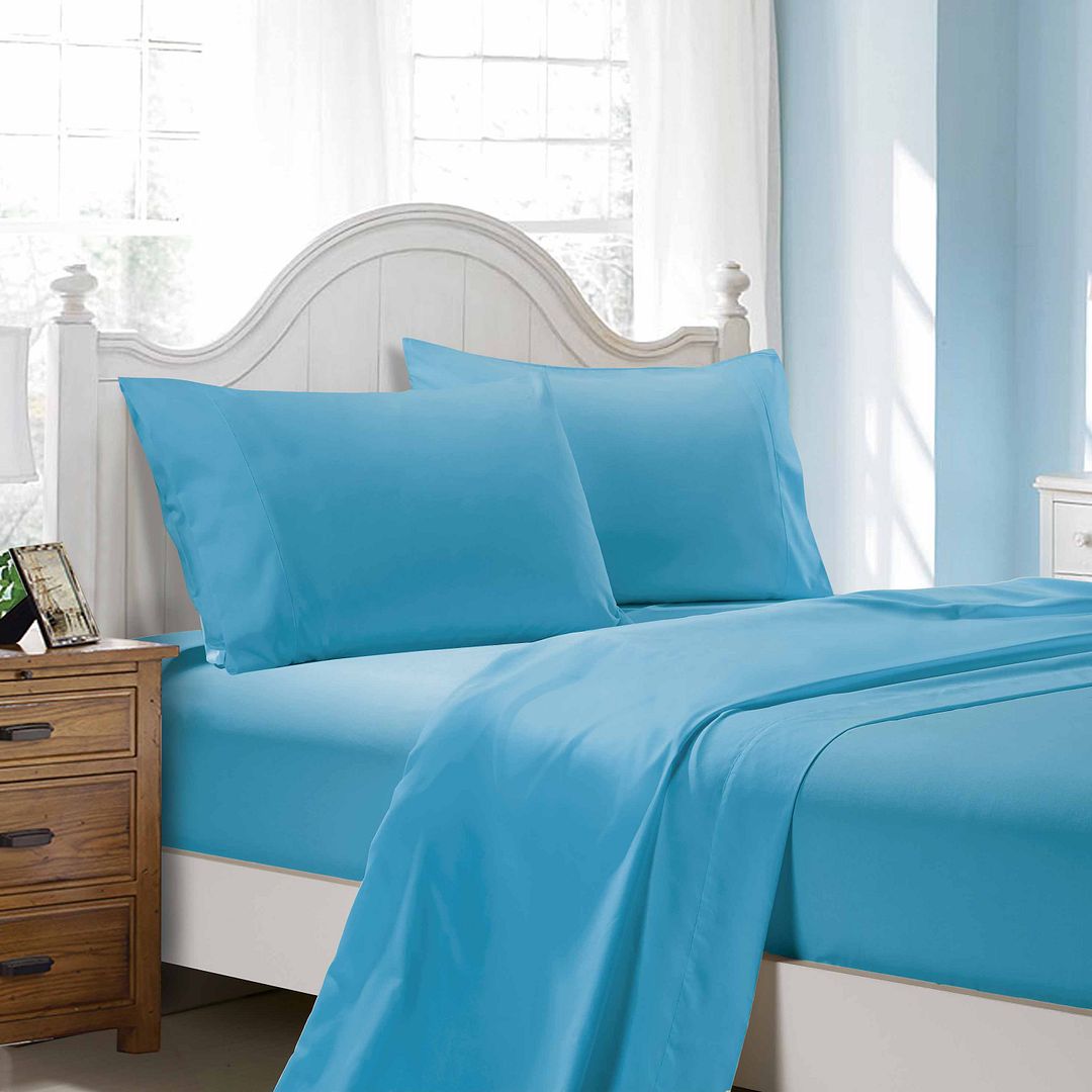 Haven 1000TC Ultra Soft Bed Light Blue Flat & Fitted Sheet Set – Single