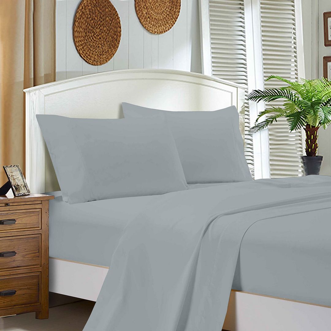 Rowan 1000TC Bed Soft Flat & Fitted Sheet Set Silver – Single