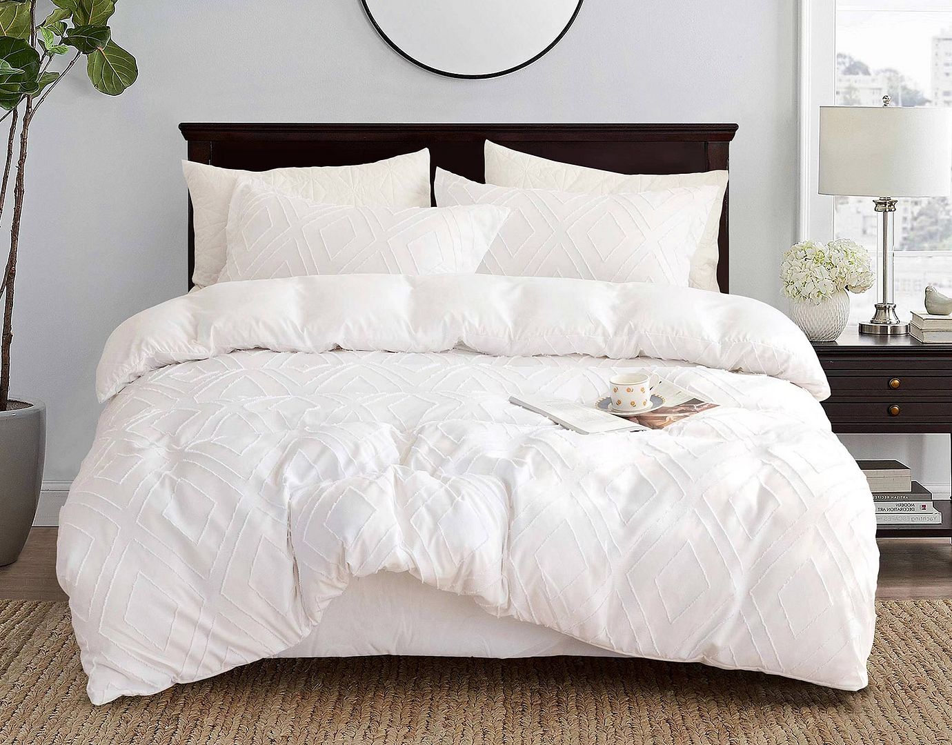 Tufted Diamond Jacquard White Duvet Quilt Cover Set – Super King