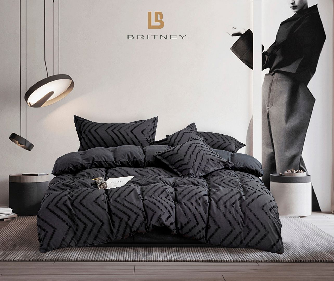 Lunara Jacquard Quilt Cover Set – Black – Super King