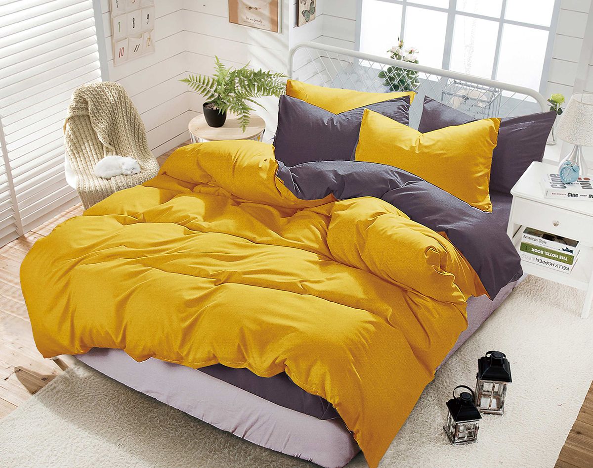 Linden 1000TC Reversible Yellow and Grey Duvet Quilt Cover Set – King