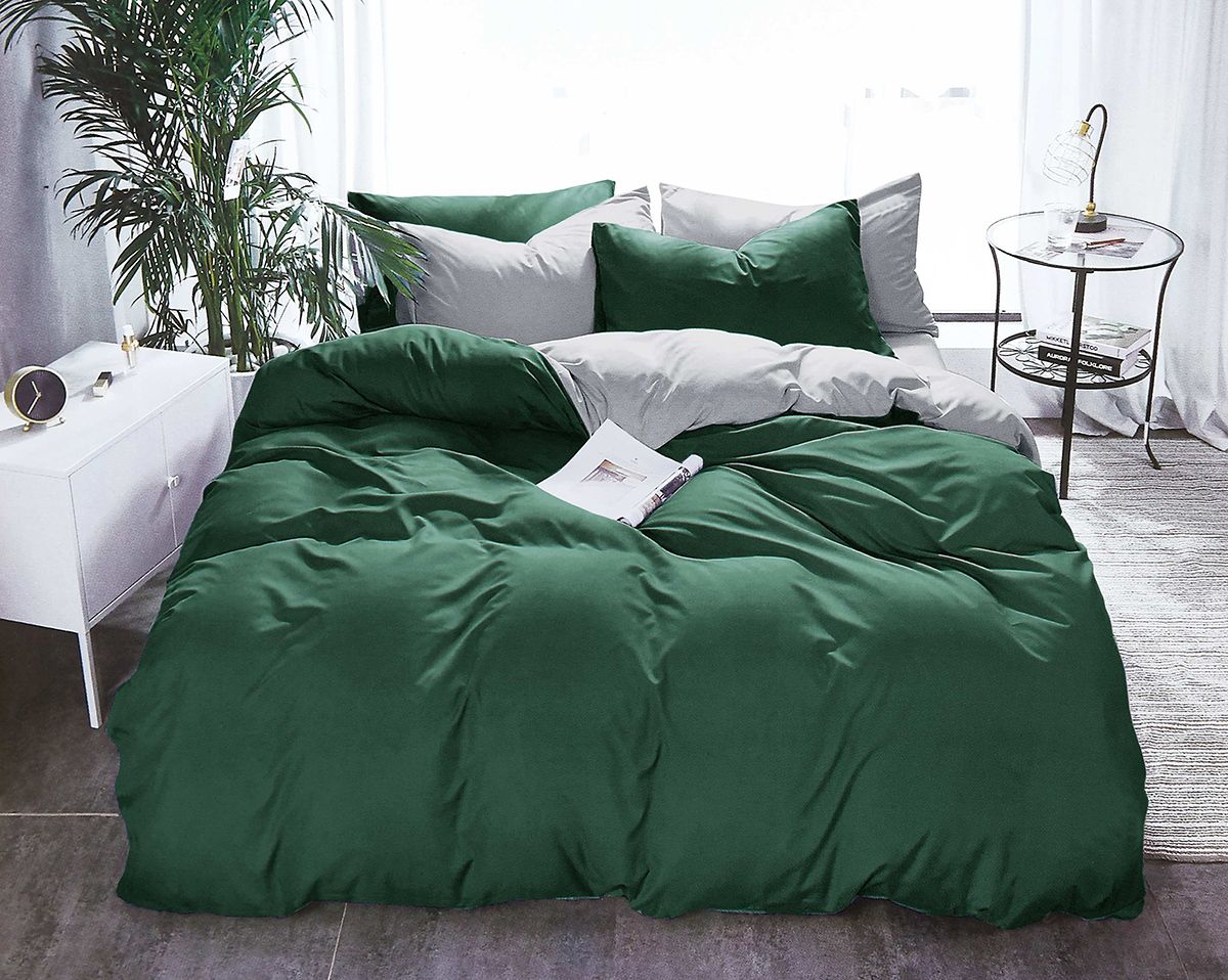 Rowan 1000TC Reversible Green and Grey Duvet Quilt Cover Set – Queen