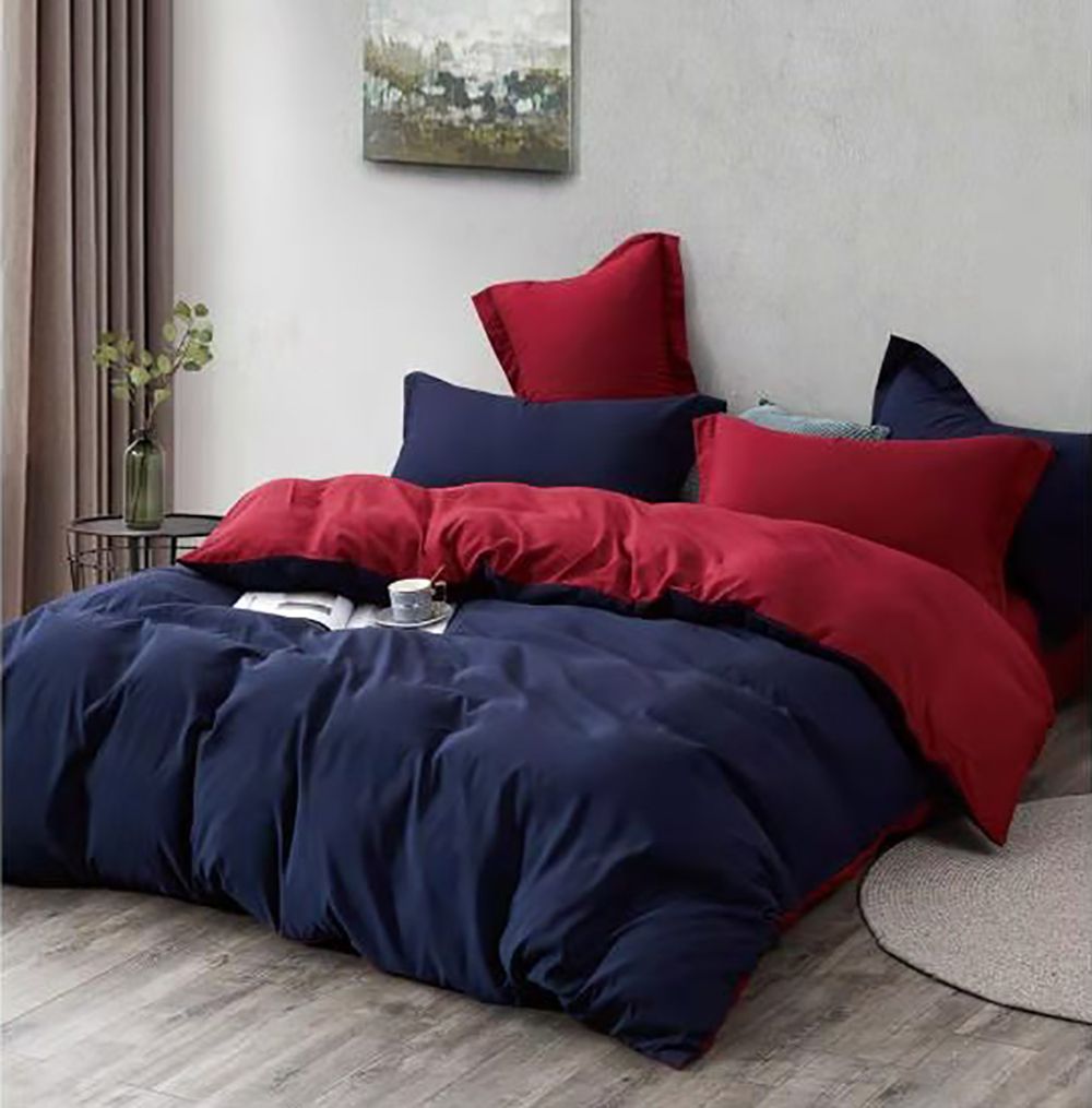Nova 1000TC Reversible Blue and Red Duvet Quilt Cover Set – Super King