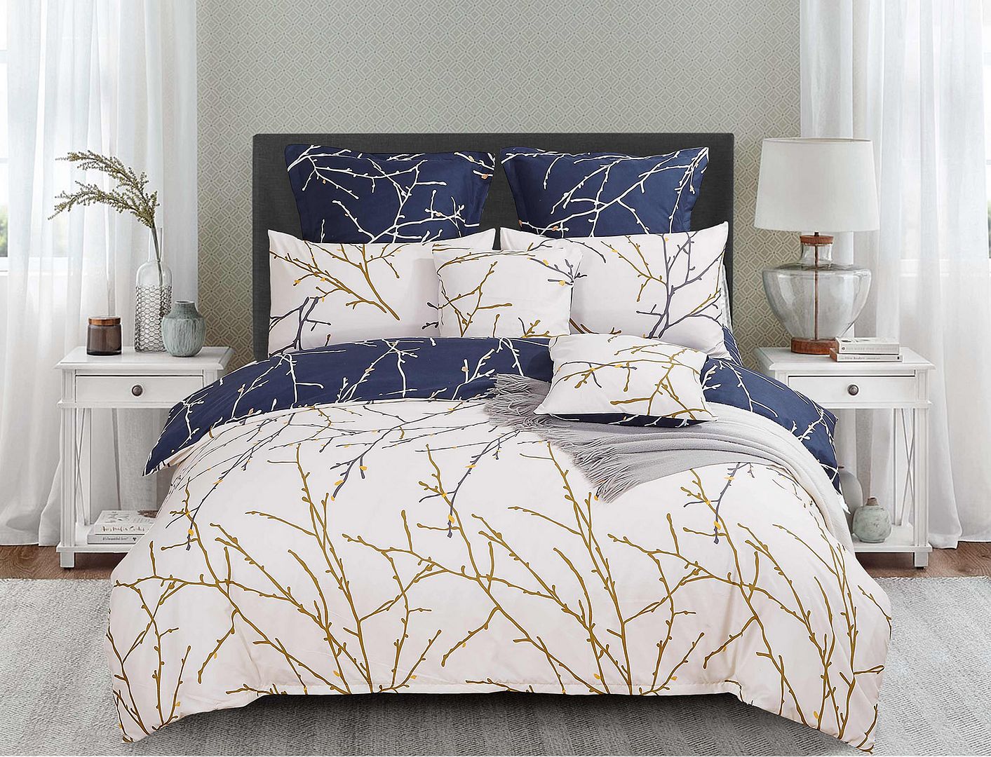 Marlowe Tree Print Quilt Cover Set – Blue – King