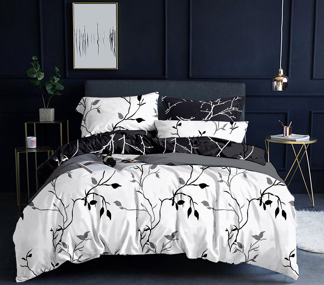 Tree Reversible White Duvet Quilt Cover Set – Queen