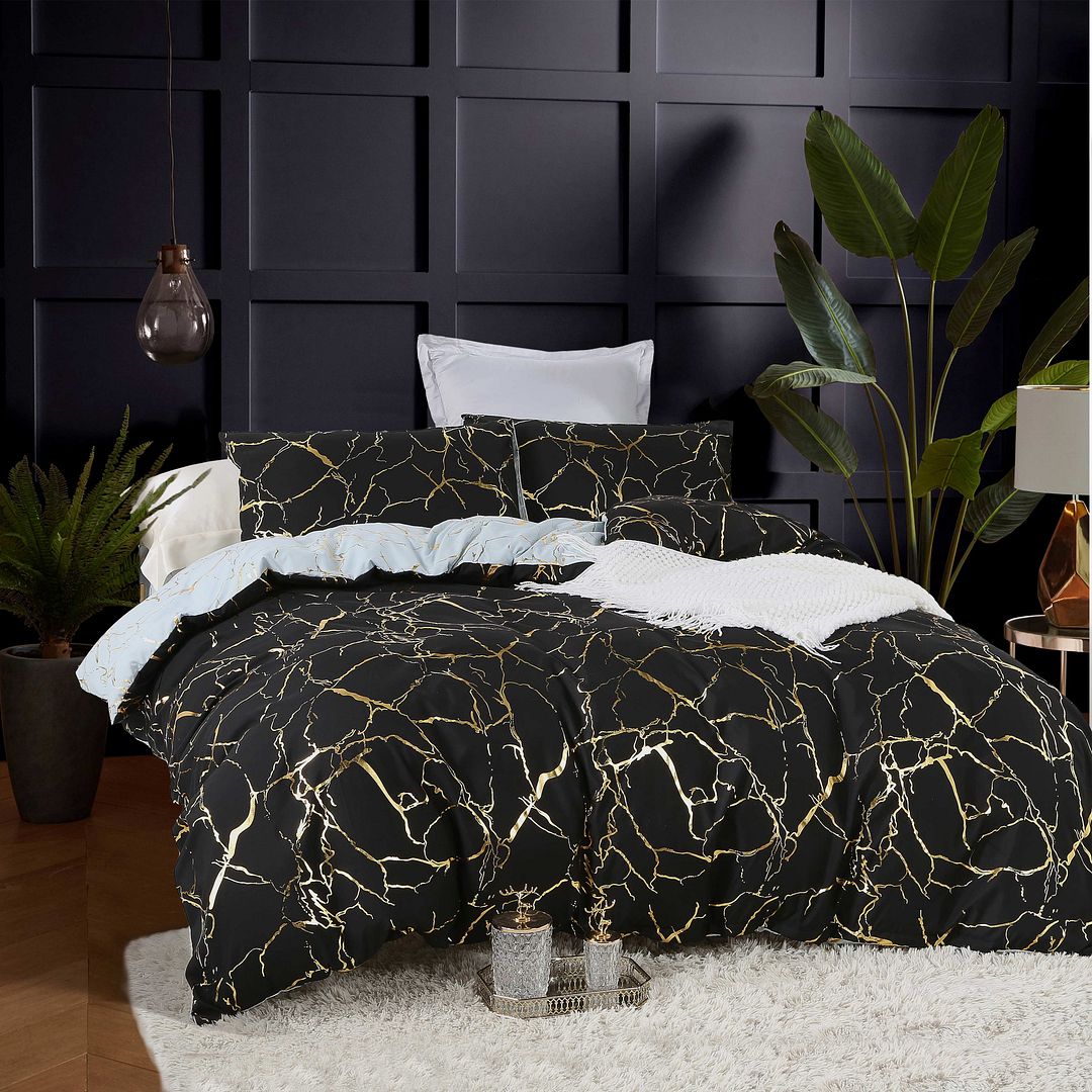 Alderon Reversible Quilt Cover Set – Black – Queen