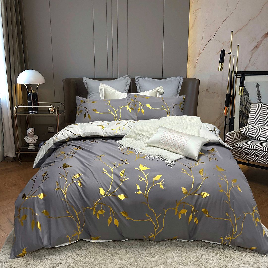 Reversible Design Grey Bed Quilt/Duvet Cover Set – Queen