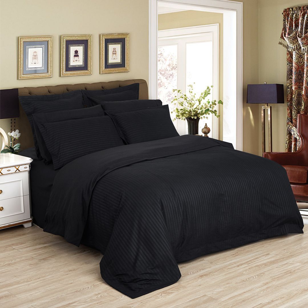 Cove Ultra Soft Striped Quilt Cover Set – Black – King