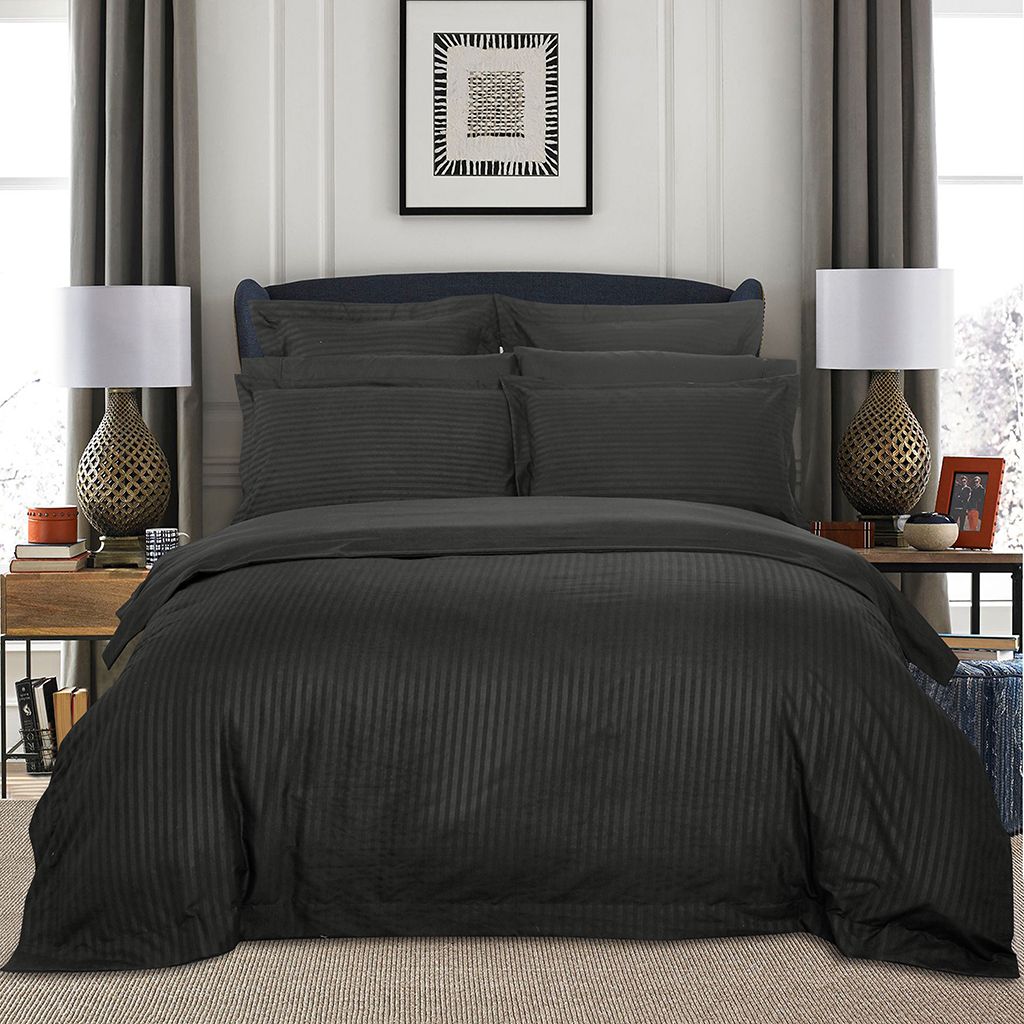 Arlo 1000TC Ultra Soft Striped Charcoal Duvet Quilt Cover Set – King
