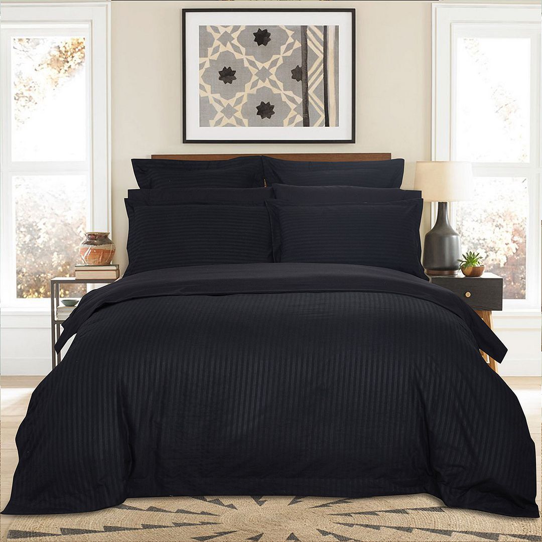 Nova 1000TC Ultra Soft Striped Black Duvet Quilt Cover Set – Super King