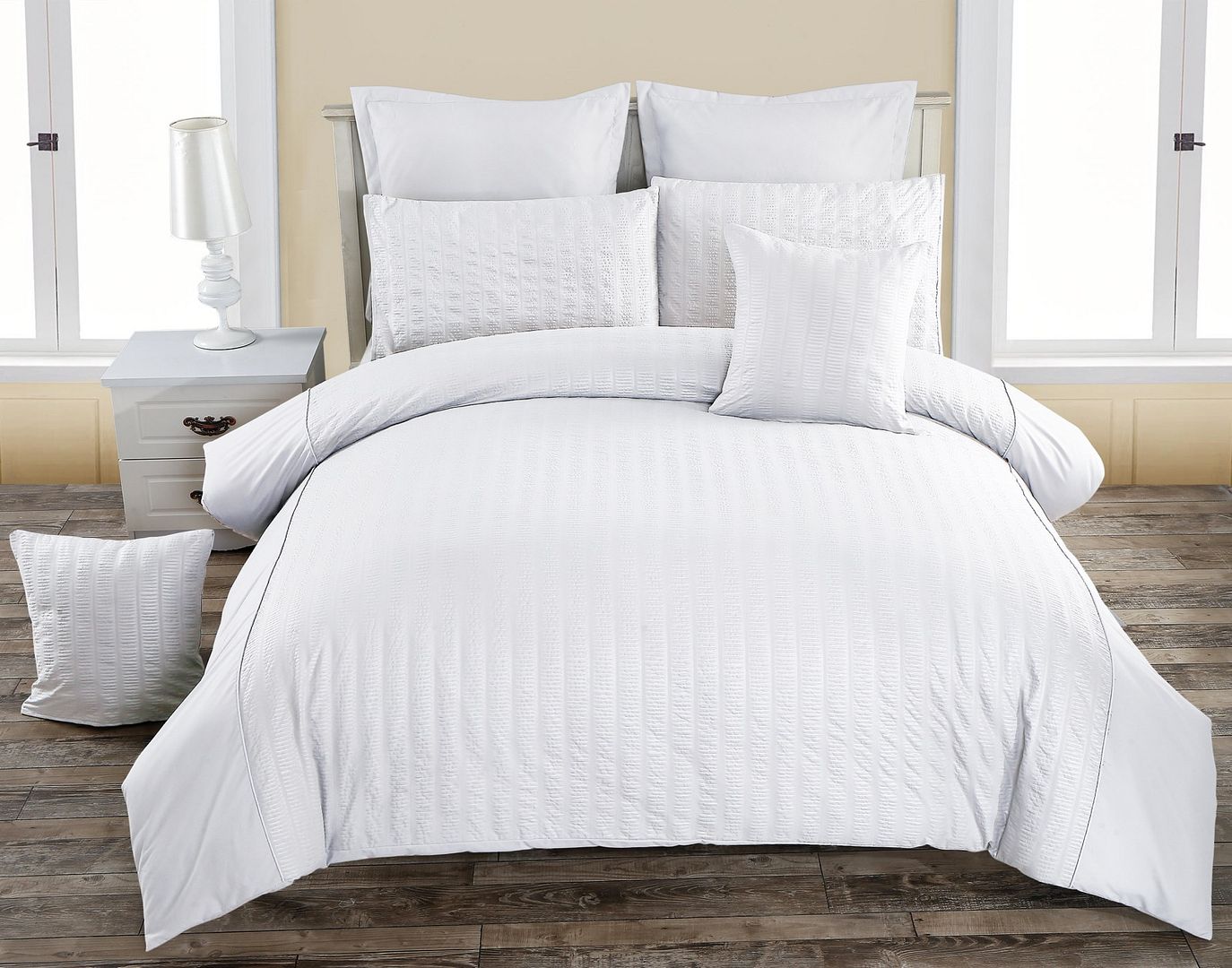 Seersucker White Duvet Quilt Cover Set – Double