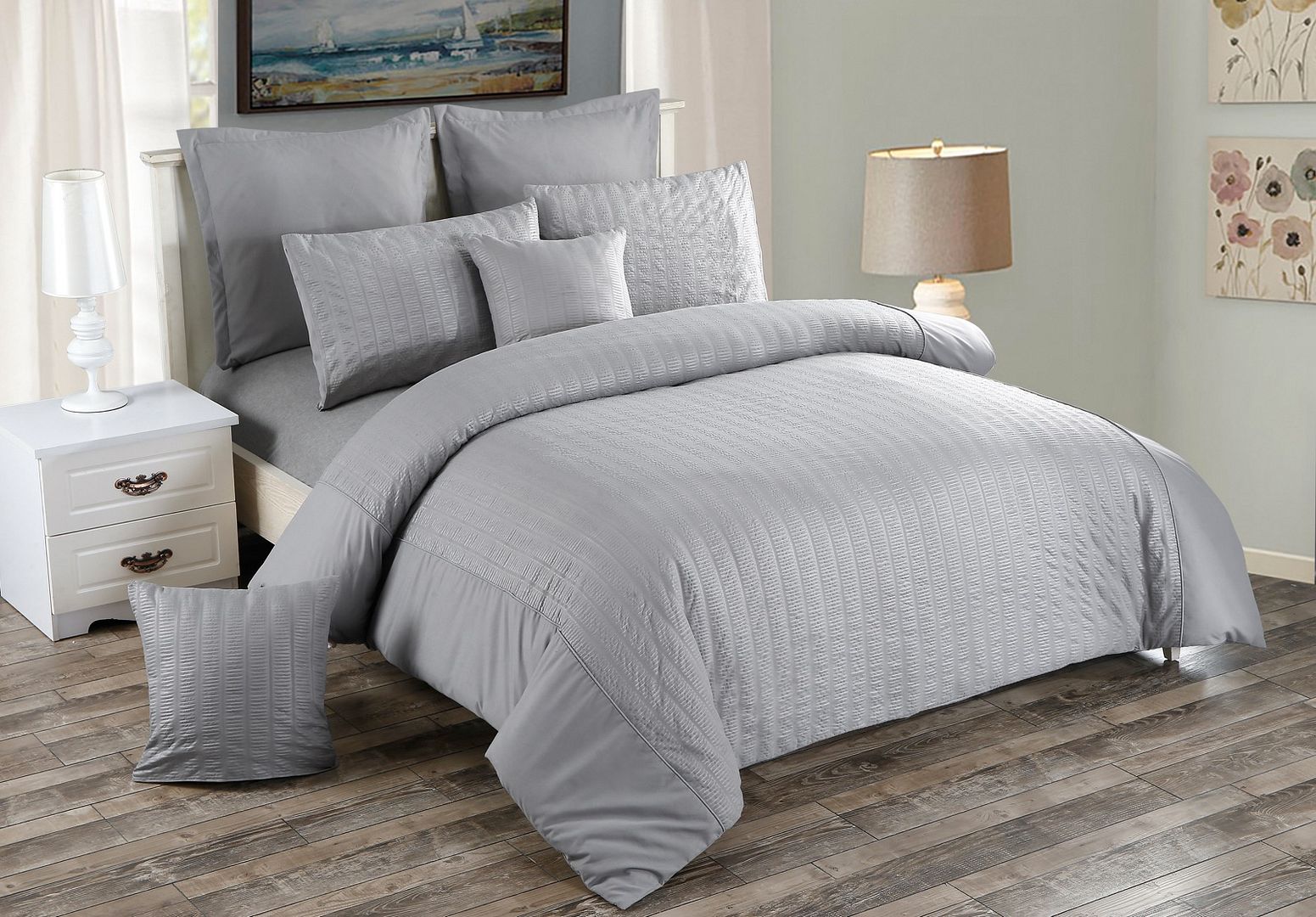 Avalon Seersucker Quilt Cover Set – Grey – Double