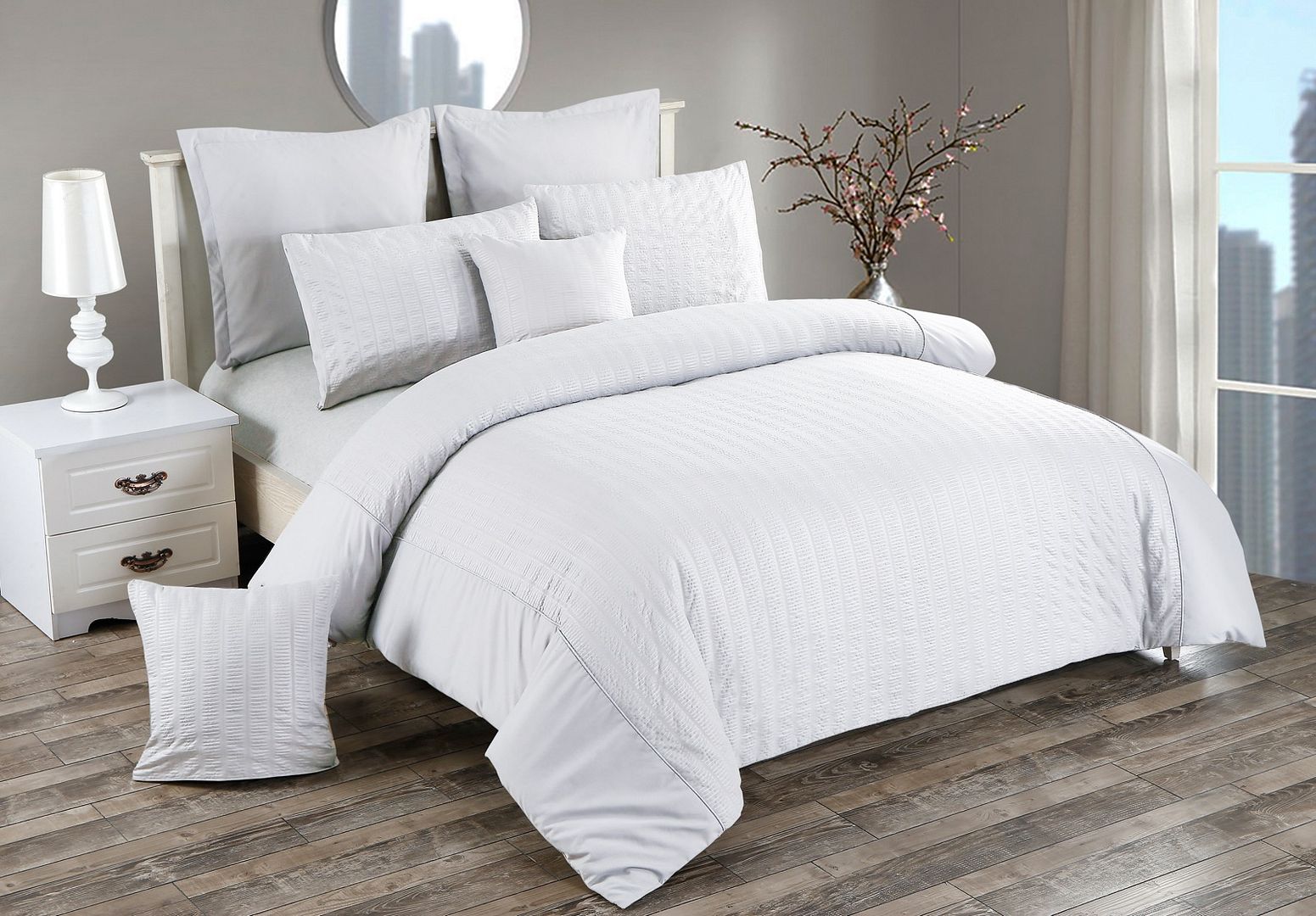 Alderon Seersucker Quilt Cover Set – White – King