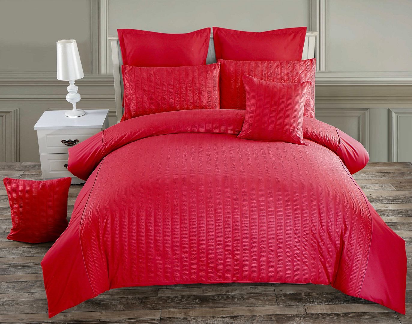 Seersucker Quilt Cover Set – Red – Super King