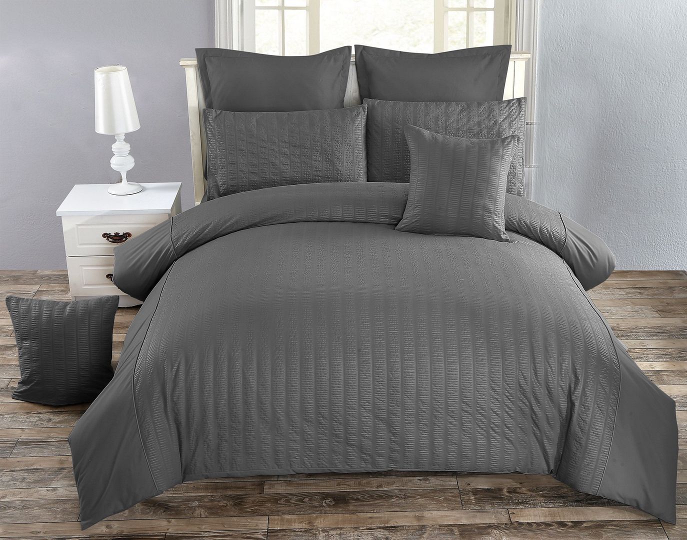 Seersucker Charcoal Duvet Quilt Cover Set – Super King