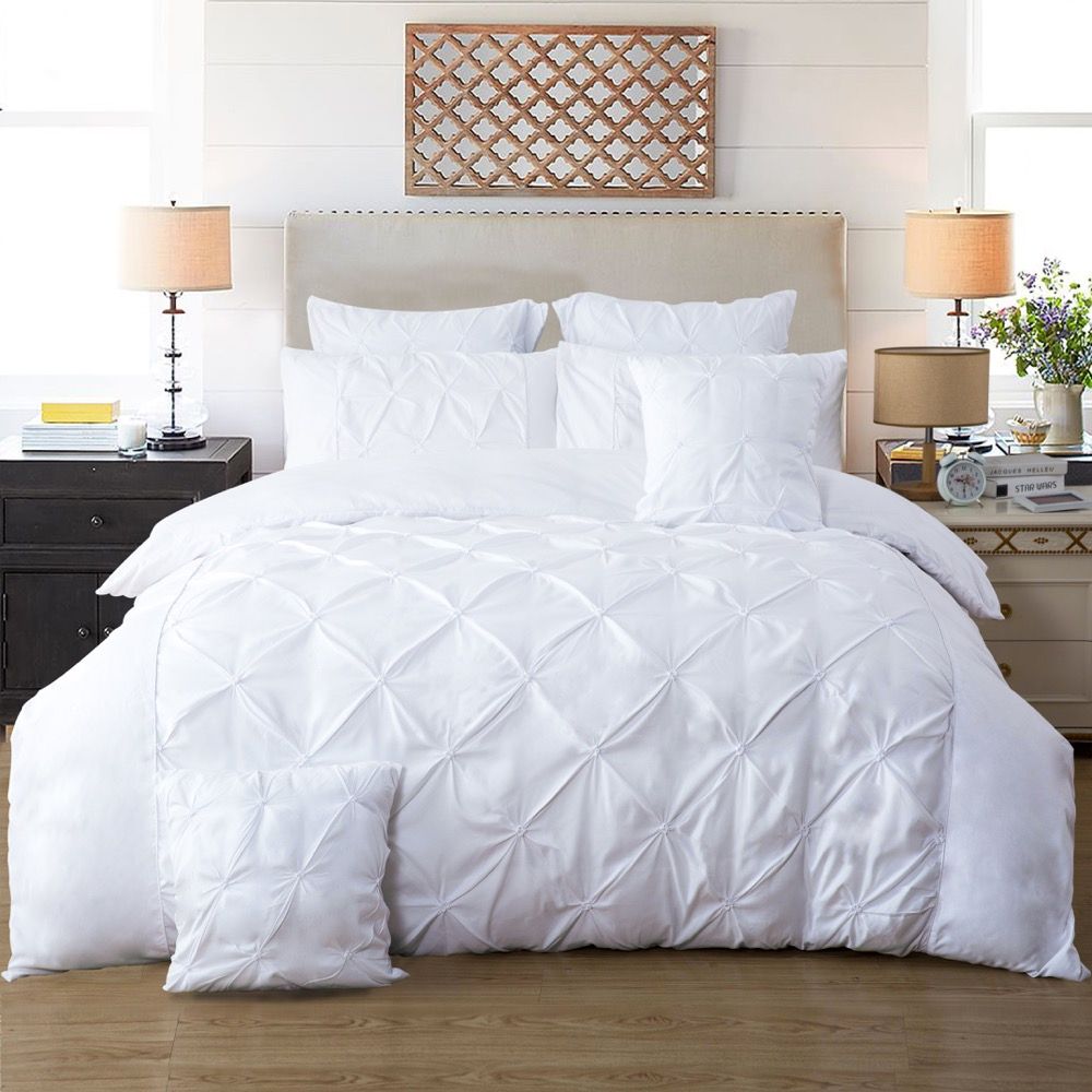 Diamond Pintuck White Duvet Quilt Cover Set – Double