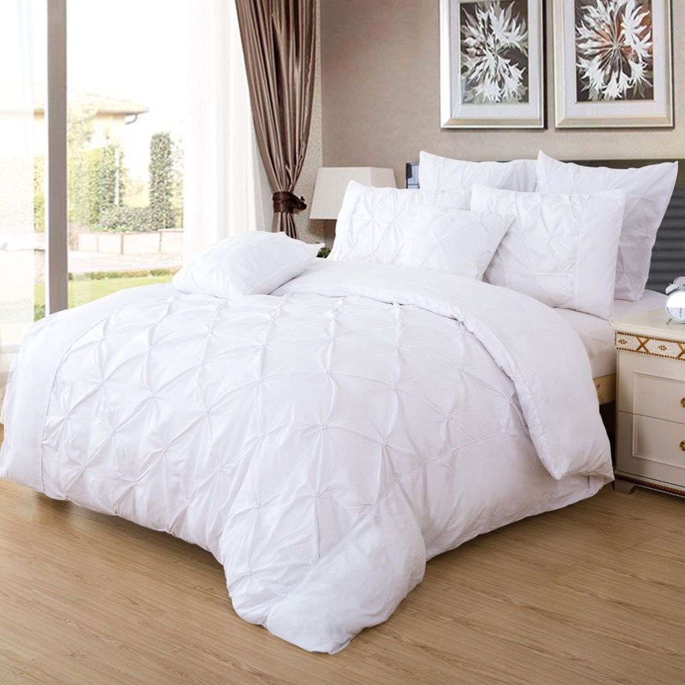 Valdora Diamond Pintuck Quilt Cover Set – White – Double