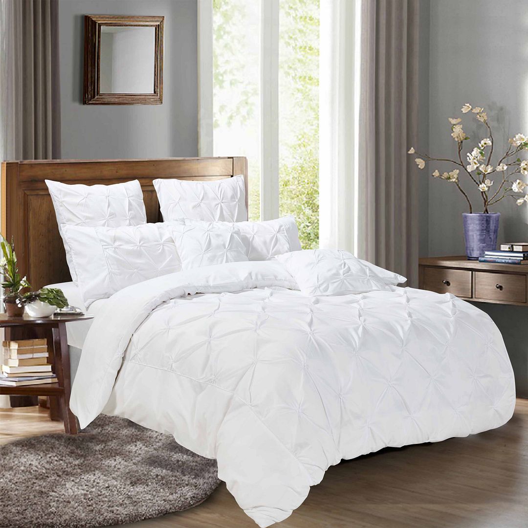 Valdora Diamond Pintuck Quilt Cover Set – White – Double