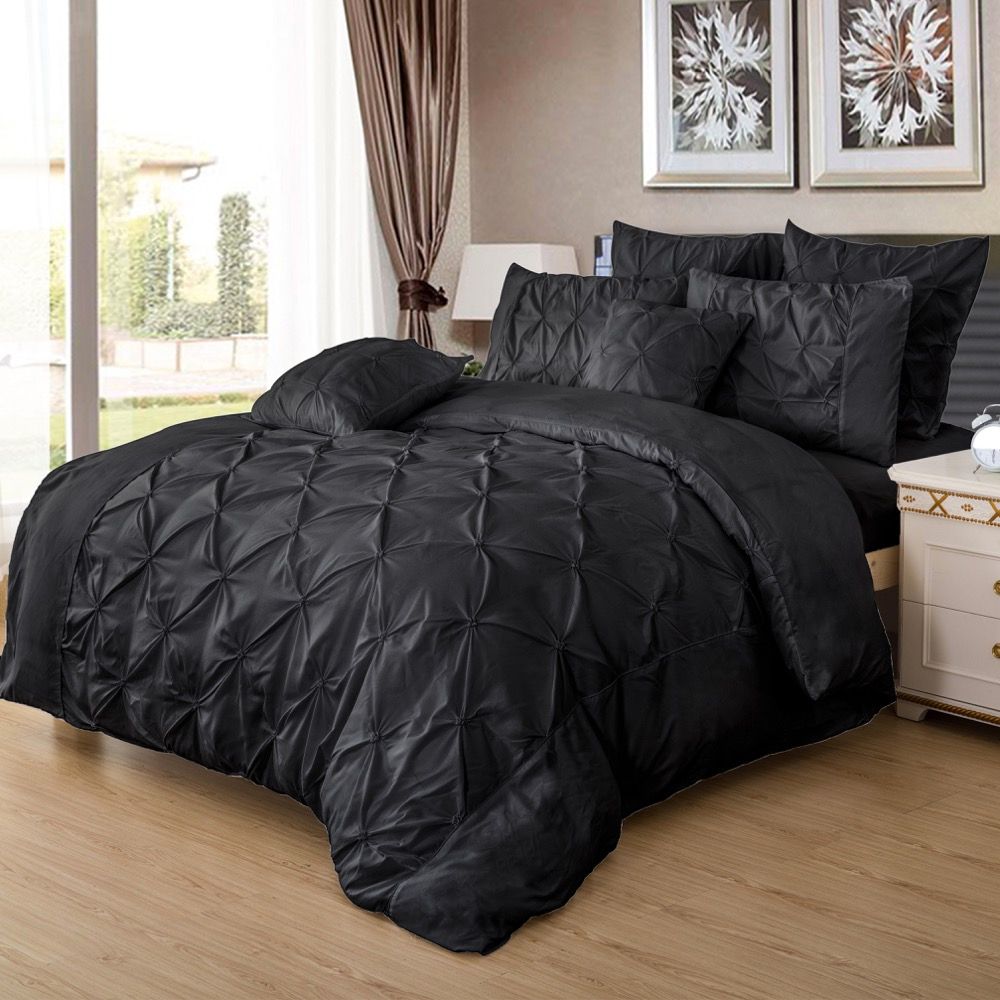 Pintuck Diamond Quilt Cover Set – Black – Super King