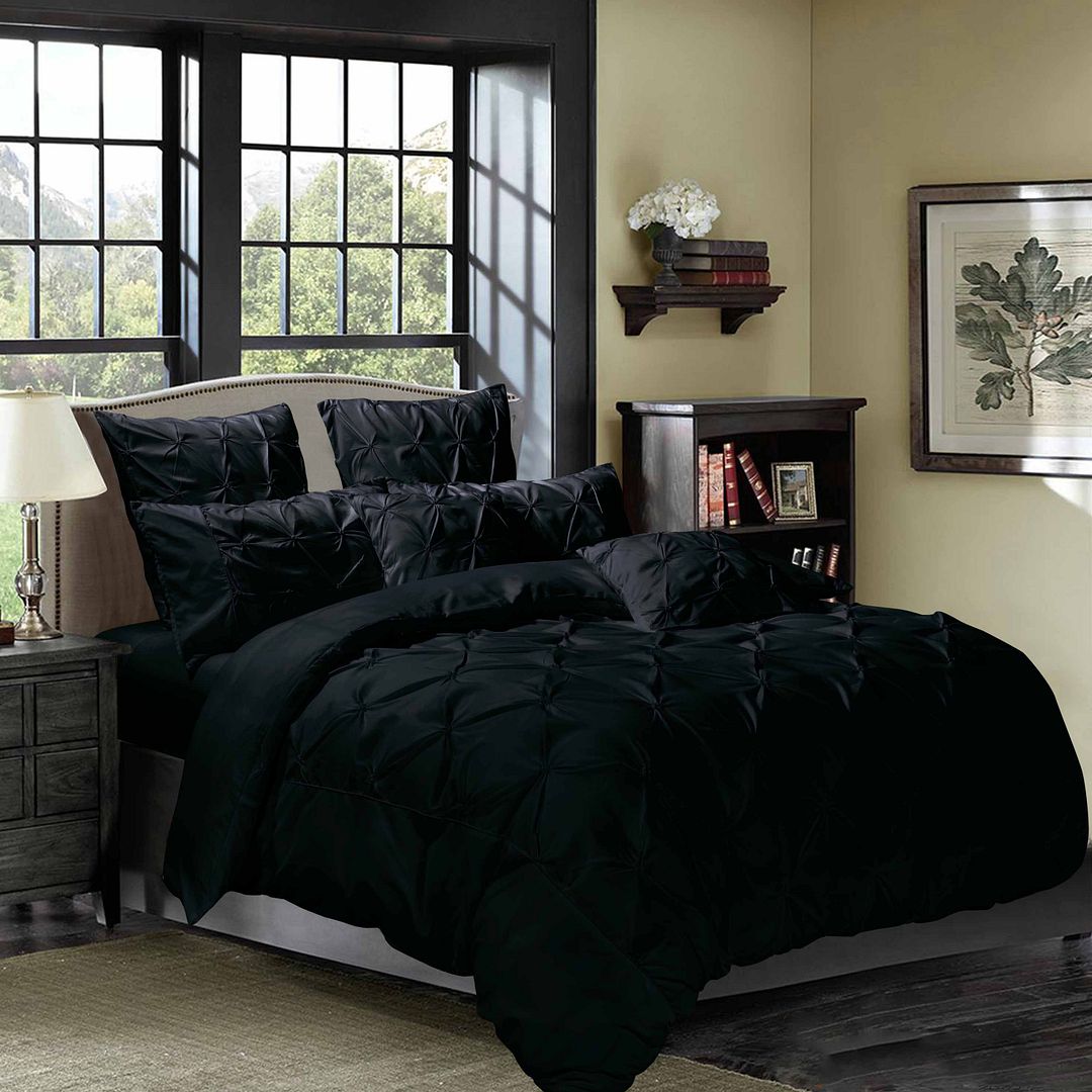 Pintuck Diamond Quilt Cover Set – Black – Super King
