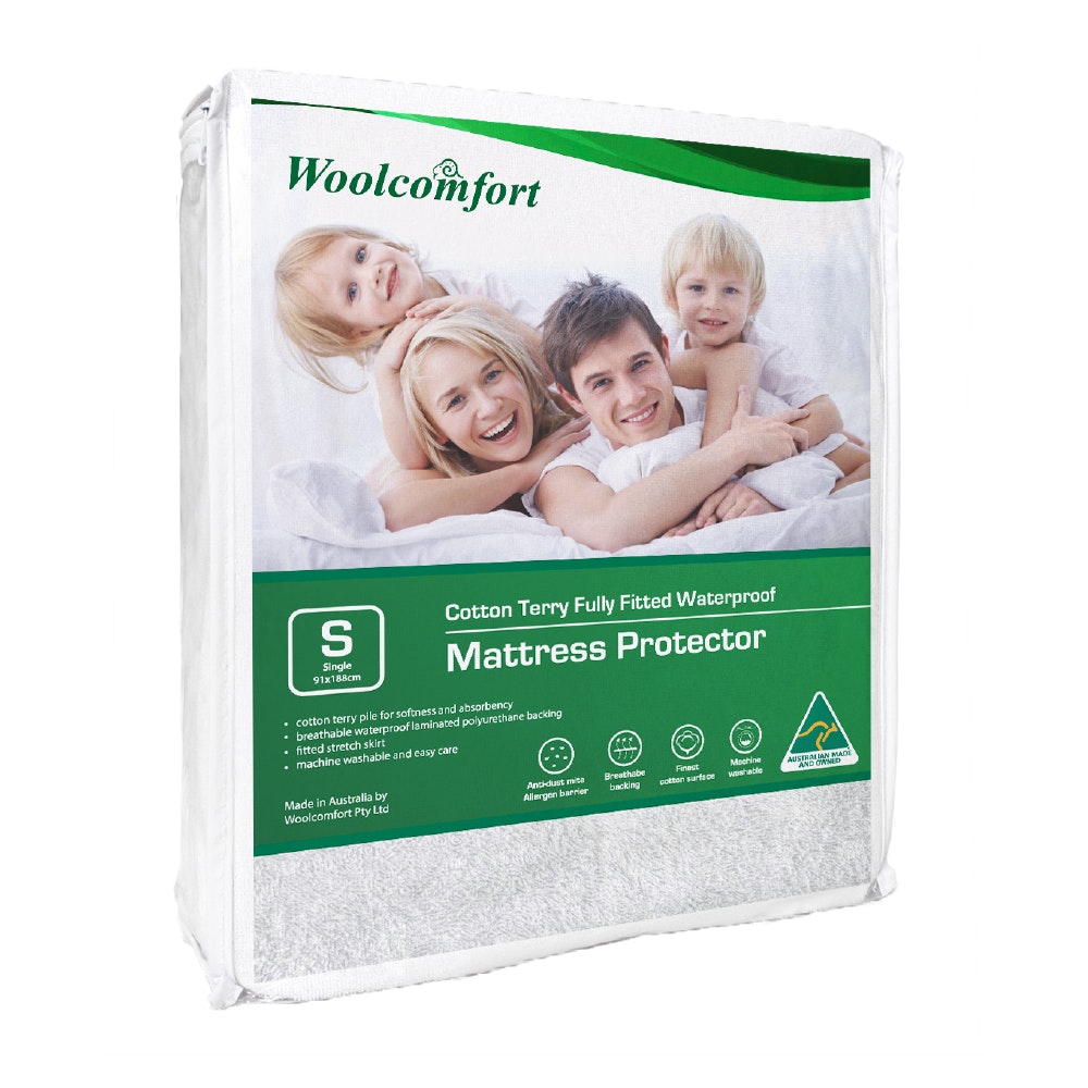 Cotton Terry Fully Fitted Waterproof Mattress Protector – Single