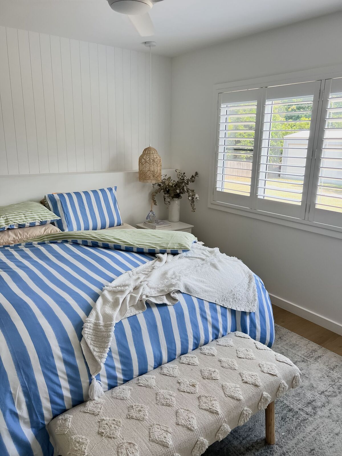Linden Cotton Quilt Cover Set – Blue Green White Stripe – Single