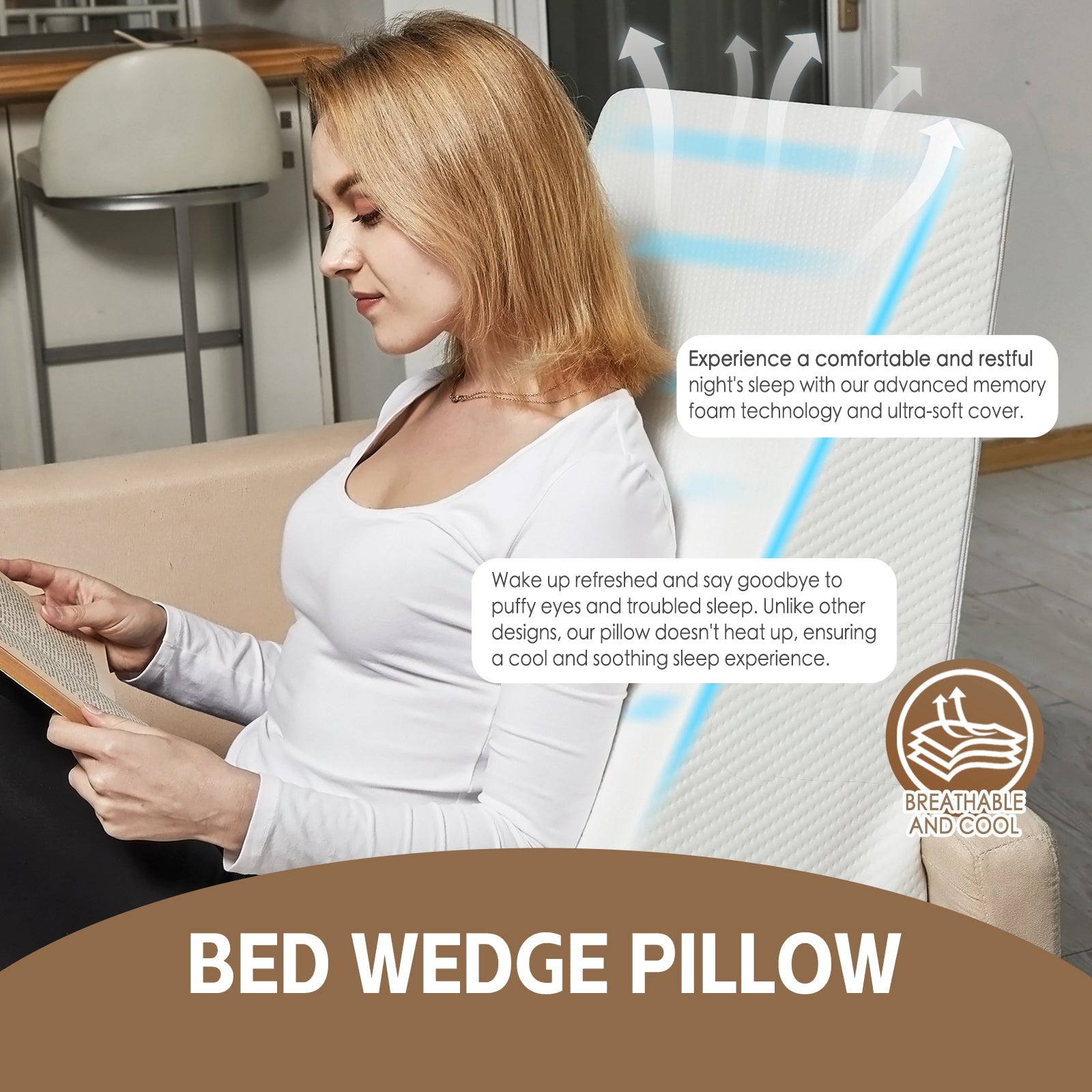 Clevinger Memory Foam Bed Wedge Support Pillow – White – 30 cm