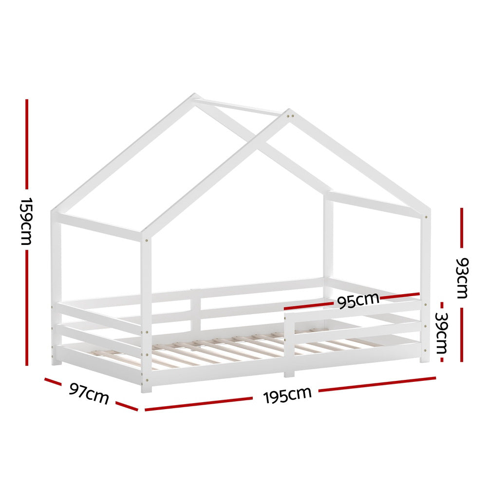 Amos Kids House Bed Frame – White – Single
