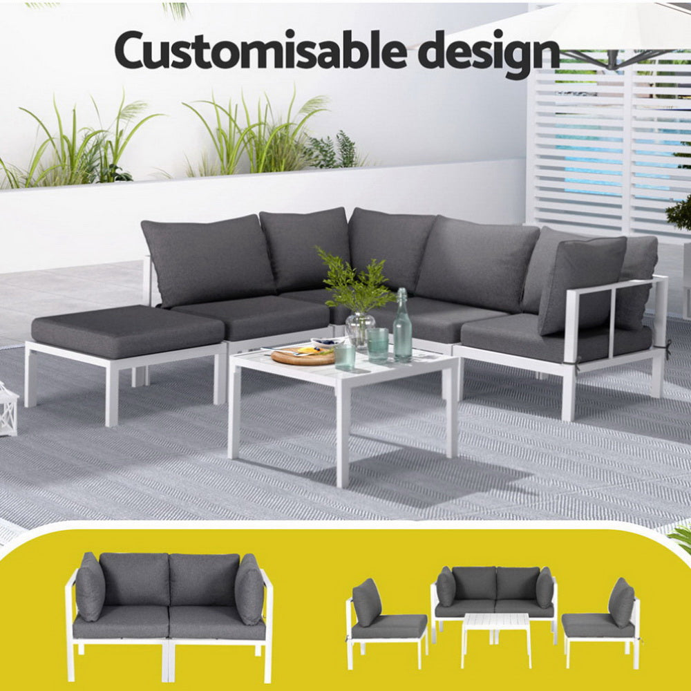 Atlas Outdoor Sofa Set – White – 6 Piece