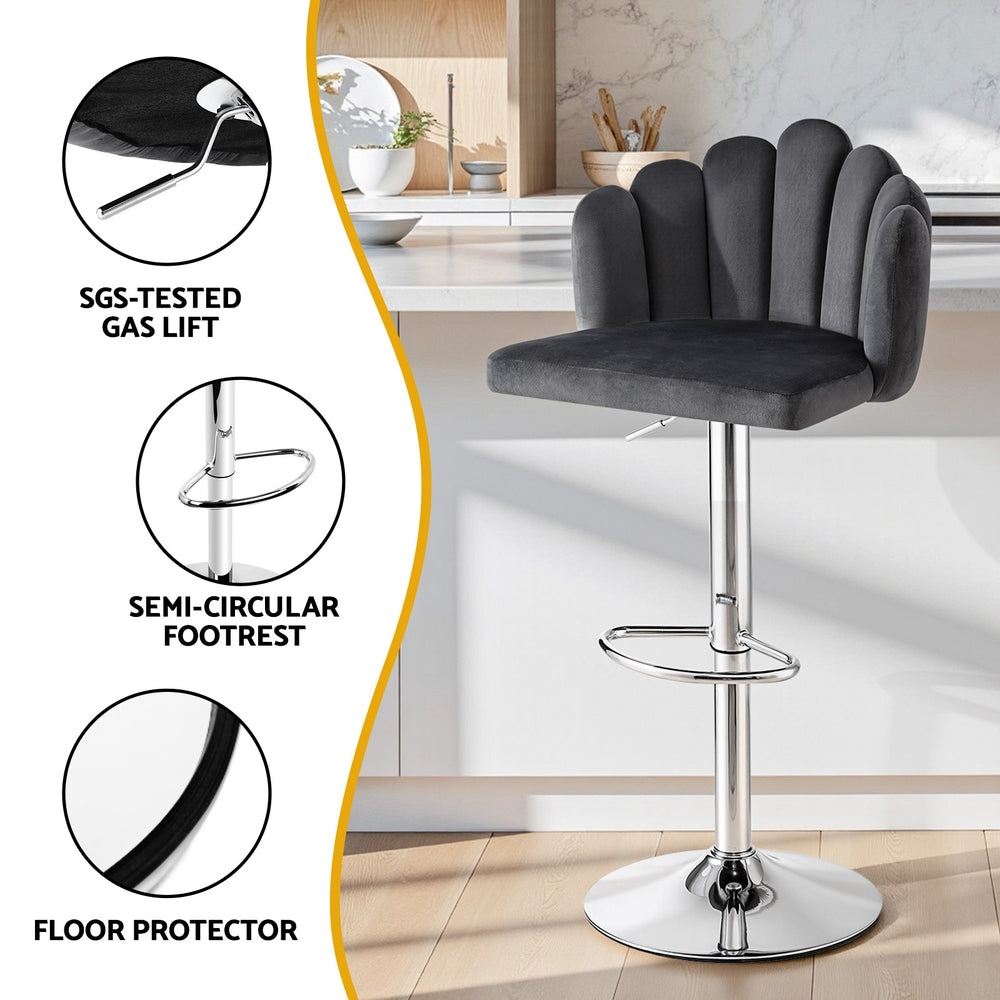 Kairo Velvet Bar Stools – Grey – Set of 4