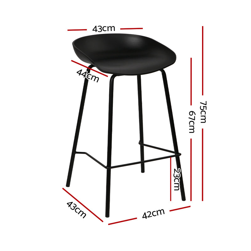 Set of 2 - Metal Bar Stools - Black