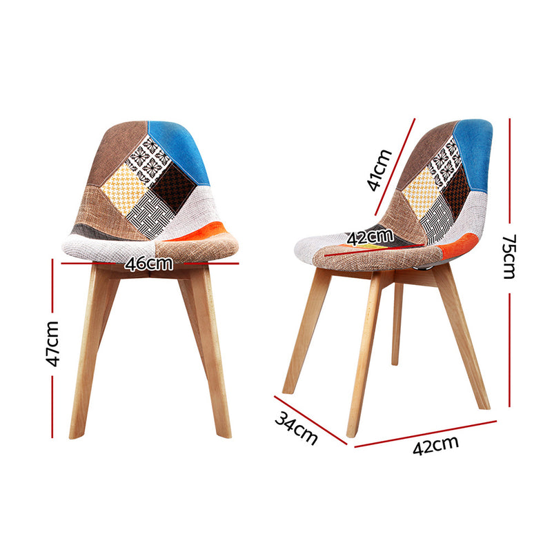 Set of 2 - Retro Fabric Dining Chair - Multi Colour