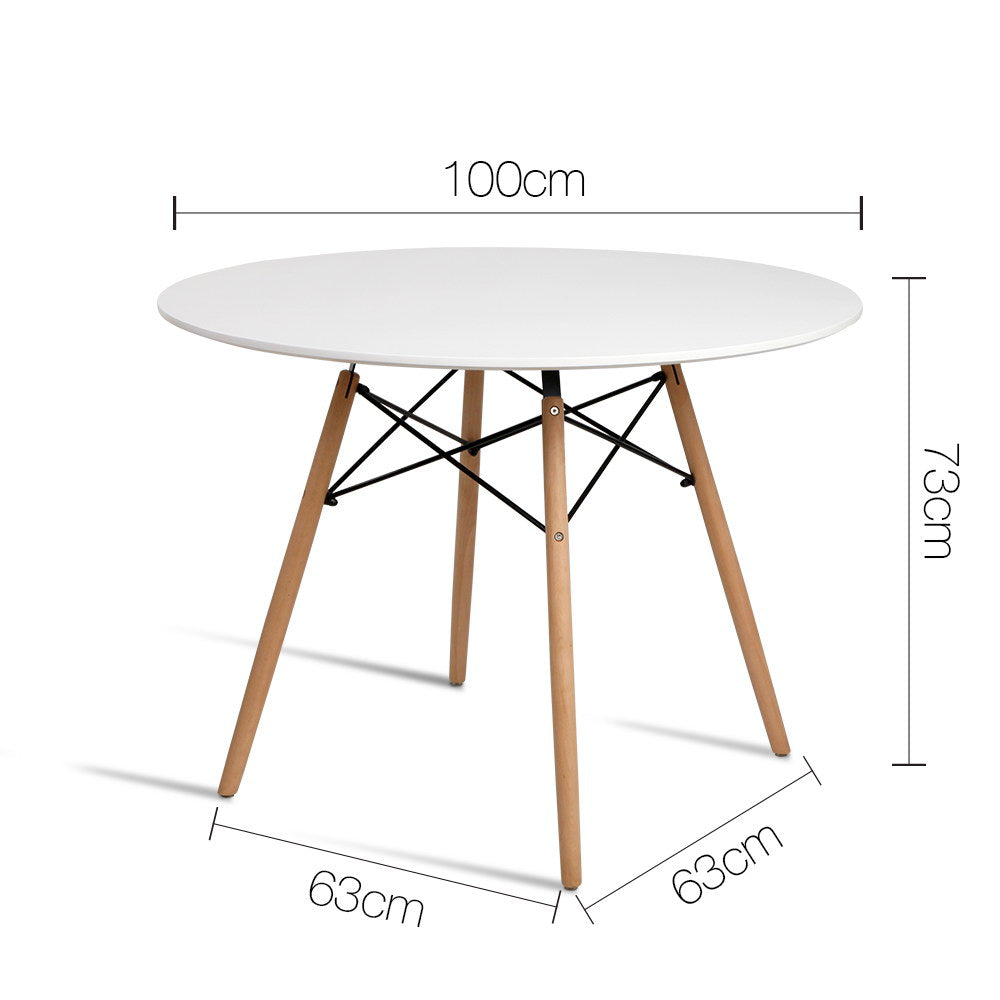 Nordic Round Dining Table – White – 100 cm