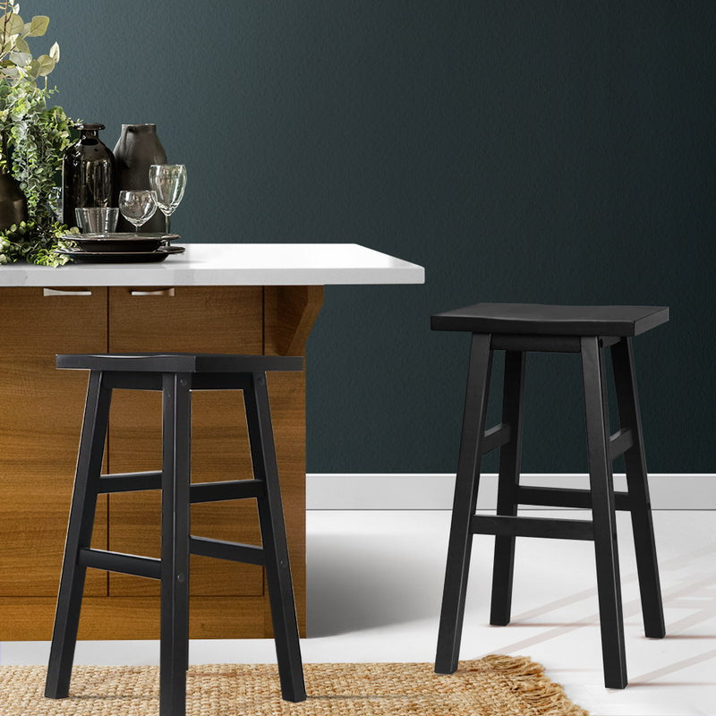 Set of 2 - Beech Wood Bar Stools - Black