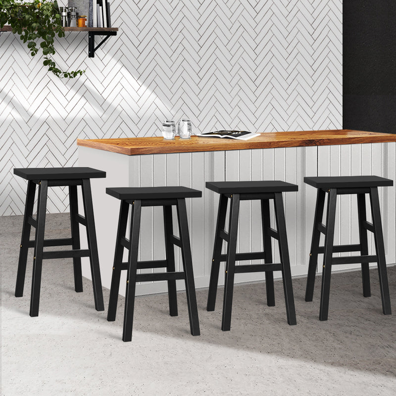 Set of 4  - Beech Wood Bar Stools - Black