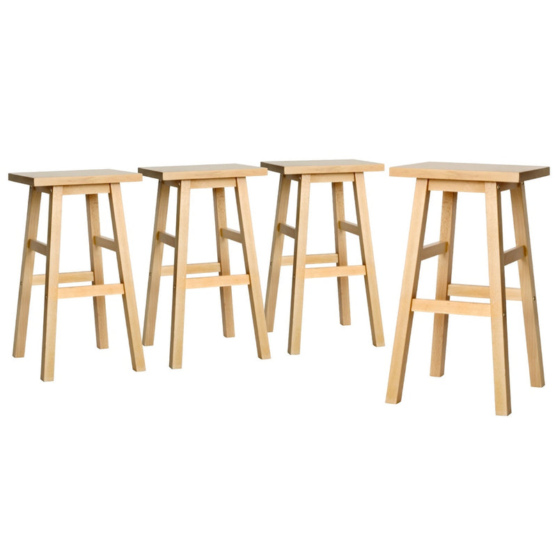 4 x Wooden Kitchen Bar Stools – Natural Look