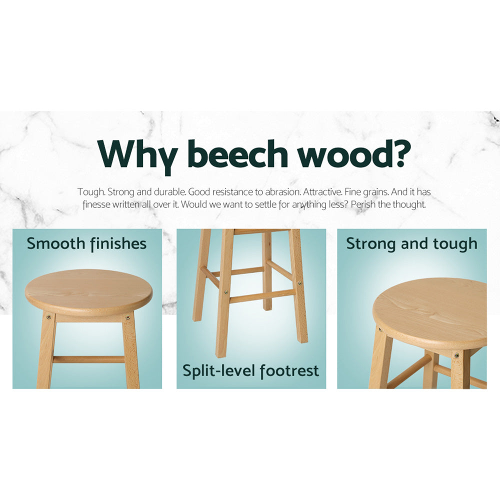 Elmwood Beech Wood Bar Stools – Natural – Set of 2