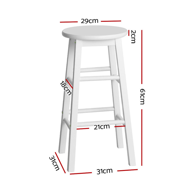 Set of 2 - Beech Wood Backless Bar Stools - White